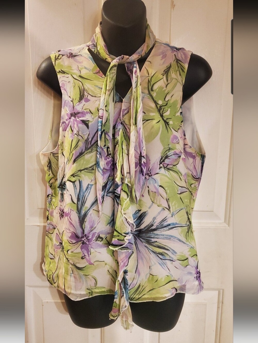 Worthington Floral Tie-Neck Sleeveless Camisole - Lavender, Green